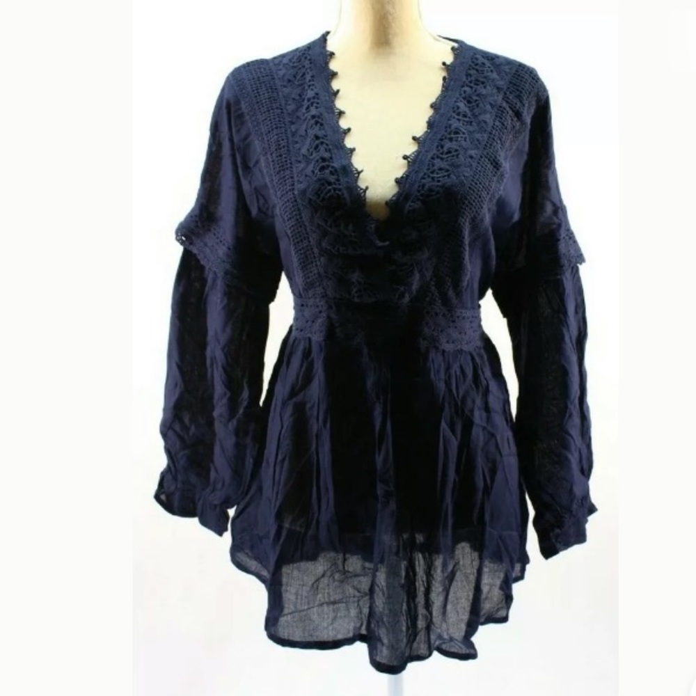 Ana-K Anandas Navy Lace Tie-Back Tunic Size M